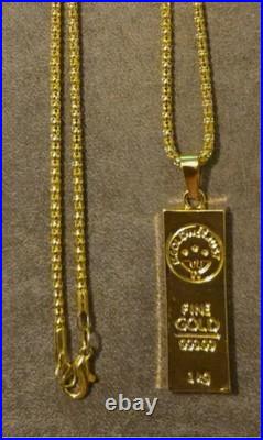 Gold Necklace Gold Bar Pendant & 1 Ounce. 999 Fine Silver Buffalo Round Gold Necklace Gold Bar Pendant & 1 Ounce. 999 Fine Silver Buffalo Round