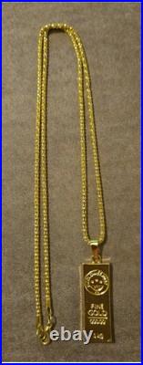 Gold Necklace Gold Bar Pendant & 1 Ounce. 999 Fine Silver Buffalo Round Gold Necklace Gold Bar Pendant & 1 Ounce. 999 Fine Silver Buffalo Round