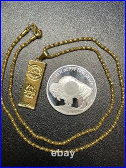 Gold Necklace Gold Bar Pendant & 1 Ounce. 999 Fine Silver Buffalo Round Gold Necklace Gold Bar Pendant & 1 Ounce. 999 Fine Silver Buffalo Round