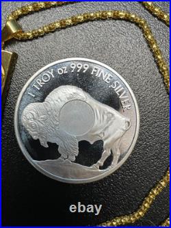Gold Necklace Gold Bar Pendant & 1 Ounce. 999 Fine Silver Buffalo Round Gold Necklace Gold Bar Pendant & 1 Ounce. 999 Fine Silver Buffalo Round