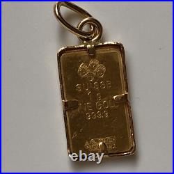 Gold Pendant 1g Rose Pamp Swiss Fine Gold Bar. 999 in 14k Bezel 40 yrs VTG Gold Pendant 1g Rose Pamp Swiss Fine Gold Bar. 999 in 14k Bezel 40 yrs VTG