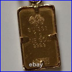 Gold Pendant 1g Rose Pamp Swiss Fine Gold Bar. 999 in 14k Bezel 40 yrs VTG Gold Pendant 1g Rose Pamp Swiss Fine Gold Bar. 999 in 14k Bezel 40 yrs VTG