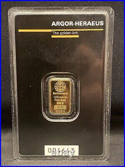 Gold Switzerland Argor Heraeus 1/10 Oz 999.9 Fine The Golden Link Sealed Bar