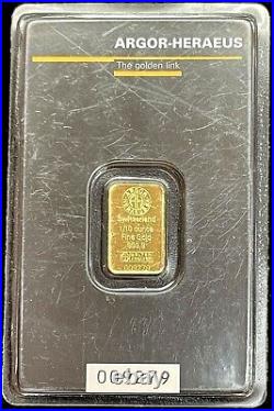 Gold Switzerland Argor Heraeus 1/10 Oz 999.9 Fine The Golden Link Sealed Bar