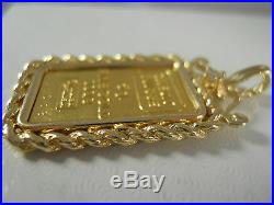 Heavy 24kt 999.9 Fine Gold Bar 5g Credit Suisse Diamond 14kt Necklace Pendant