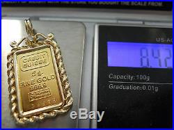 Heavy 24kt 999.9 Fine Gold Bar 5g Credit Suisse Diamond 14kt Necklace Pendant