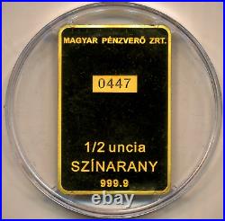 Hungarian Mint Ltd 1/2 Ounce Fine Gold Bp. 999 Proof Gold Bar #0447 Rare