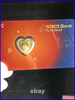 ICICI BANK GOLD PAMP SWISS 5 GRAMS. 9999 FINE Heart? IN SEALED COA CARD
