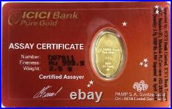 ICICI Bank Gold Pamp Swiss 2.5 Grams. 9999 Fine Oval Round In Sealed Coa Card