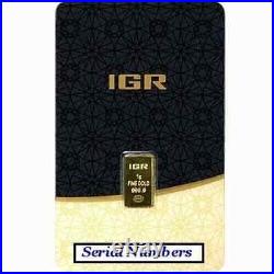 IGR 1 Gram 999.9 Fine Gold Bar in Assay