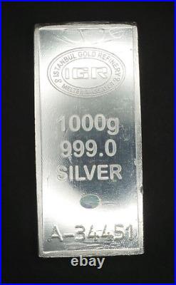 IGR Istambul Gold Refinery 1000 Grams. 999 Fine Silver Bar Sealed with COA- C1749