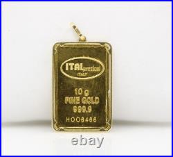 ITAL Preziosi Italy 10g. 9999 Fine Gold Bar with 14K Pendant