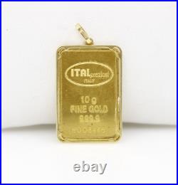 ITAL Preziosi Italy 10g. 9999 Fine Gold Bar with 14K Pendant