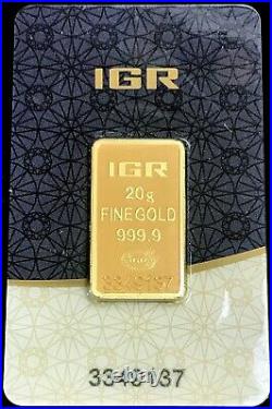 Igr Istanbul Turkish 20 Gram Gold Refinery. 9999 Fine Sealed Assay Bar