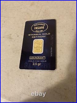 Igr Istanbul Turkish Gold Refinery Gold Gram 2.5 Grams 999.9 Fine Sealed Bar