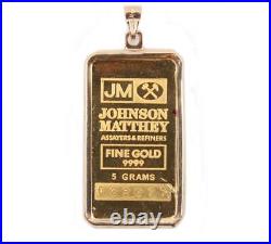 JM 5 Gram Gold Bar Johnson Matthey 14k Pendant 9999 Fine Gold Serial 023477