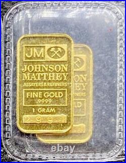 JOHNSON MATTHEY GOLD 1 GRAM BAR 24KT. 9999 Fine In Assay RARE! (Tall Series)