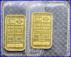 JOHNSON MATTHEY GOLD 1 GRAM BAR 24KT. 9999 Fine In Assay RARE! (Tall Series)