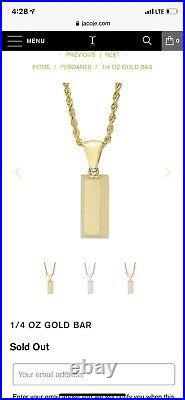 Jacoje Fine Jewelry 1/4 oz 14k Gold Bar Pendant 8.3 grams