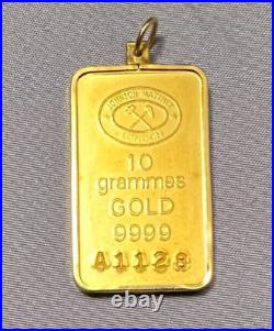 Johnson Matthey 10 Gram Fine Gold Bar with Gold Bezel-King Fook(Rare) (4274)