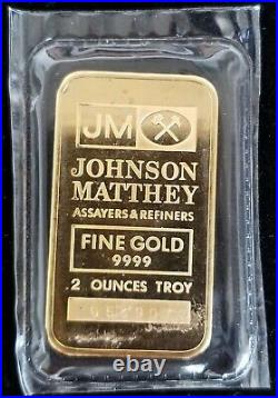 Johnson Matthey 2 Troy Ounces bar 99.99% Fine Gold Sealed