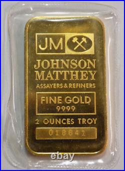 Johnson Matthey 2 troy oz. 9999 fine gold bar sealed RARE