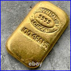 Johnson Matthey London 100 Gram Gold Poured Bar 3.215 oz. 9999 Fine