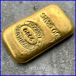 Johnson Matthey London 100 Gram Gold Poured Bar 3.215 oz. 999 Fine Early Example