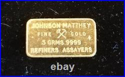 Johnson Matthey London Refiners & Assayers 5 Gram bar 99.99% Fine Gold