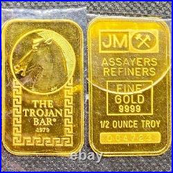 Johnson Matthey Trojan Horse Gold 1/2 Oz Bar. 9999 Fine Ultra Rare #004723
