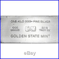 Kilo 32.15 oz. Golden State Mint Silver Bar. 999+ Fine Extruded