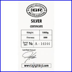 Kilo 32.15 oz IGR Silver 1000g Bar Istanbul Gold Refinery. 999 Fine with Assay