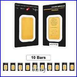 Lot of 10 1 oz Gold Bar Argor-Heraeus. 9999 Fine (In Assay)