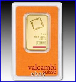Lot of 10 1 oz Gold Bar Valcambi Suisse. 9999 Fine Gold (In Assay Card)