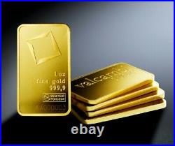 Lot of 10 1 oz Gold Bar Valcambi Suisse. 9999 Fine Gold (In Assay Card)