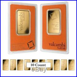 Lot of 10 1 oz Gold Bar Valcambi Suisse. 9999 Fine (In Assay)