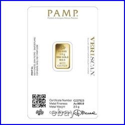 Lot of 10 2.5 gram Gold Bar PAMP Suisse Lady Fortuna Veriscan. 9999 Fine In