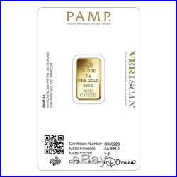 Lot of 10- 5 gram Gold Bar PAMP Suisse Lady Fortuna Veriscan. 9999 Fine In Assay