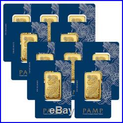 Lot of 10 Gold 1 oz PAMP Suisse Lady Fortuna. 9999 Fine Bars BANK WIRE ONLY