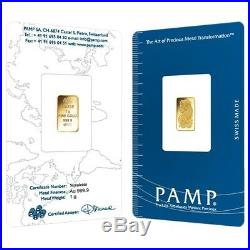 Lot of 2 1 gram Gold Bar PAMP Suisse Lady Fortuna Veriscan. 9999 Fine In Assay