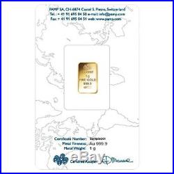 Lot of 2 1 gram Gold Bar PAMP Suisse Lady Fortuna Veriscan. 9999 Fine In Assay