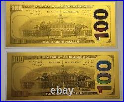 Lot of (2) 24k 1 Gram. 999 Fine Gold Bars $100 Franklin Notes