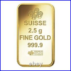 Lot of 2 2.5 gram Gold Bar PAMP Suisse Lady Fortuna Veriscan. 9999 Fine In