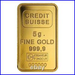 Lot of 2 5 gram Credit Suisse Statue of Liberty Gold Bar. 9999 Fine (In Assay)