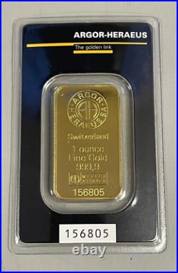 Lot of 3 Argor Heraeus 1 oz Gold Bars of 999.9 fine in Sealed in Assay Cards