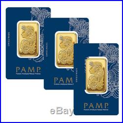 Lot of 3 Gold 1 oz PAMP Gold Suisse Lady Fortuna. 9999 Fine Sealed Bars