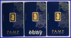 Lot of (3) Pamp Suisse 2.5 Gram. 9999 Fine Gold Fortuna Bullion Bars