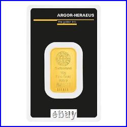 Lot of 5 10 gram Argor Heraeus Gold Bar. 9999 Fine (In Assay)