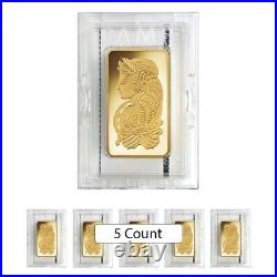 Lot of 5 10 oz PAMP Suisse Lady Fortuna Gold Bar. 9999 Fine (In Assay)