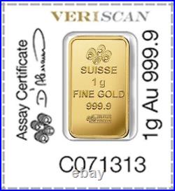 Lot of 5 1 Gram Gold Bar Divisible PAMP Suisse MULTIGRAM. 9999 Fine Gold Bar